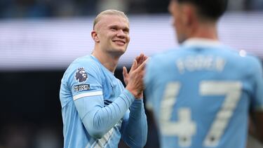 MANCHESTER (United Kingdom), 18/10/2025.- Erling Haaland of Manchester City reacts after the English Premier League match between Manchester City FC and Everton FC in Manchester, Britain, 18 October 2025. (Reino Unido) EFE/EPA/ADAM VAUGHAN EDITORIAL USE ONLY. No use with unauthorized audio, video, data, fixture lists, club/league logos, 'live' services or NFTs. Online in-match use limited to 120 images, no video emulation. No use in betting, games or single club/league/player publications.