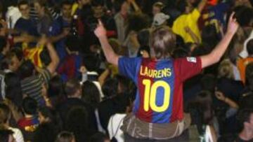 Aficionados del Barça celebran el triunfo