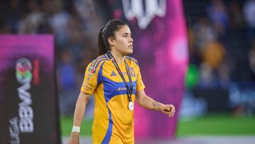 Lizbeth Ovalle of Tigres during the final second leg match between Monterrey and Tigres UANL as part of the Liga BBVA MX Femenil, Torneo Apertura 2024 at BBVA Bancomer Stadium on November 25, 2024 in Monterrey, Nuevo Leon, Mexico.