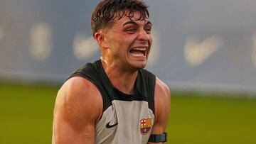 Pedri, en uno de los primeros entrenamientos del Barça 2023-24.