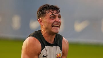 Pedri, en uno de los primeros entrenamientos del Barça 2023-24.