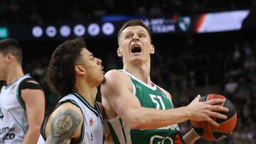 KAUNAS, LITHUANIA - MARCH 31: Arnas Butkevicius, #51 of Zalgiris Kaunas in action during the 2022-23 Turkish Airlines EuroLeague Regular Season Round 32 game between Zalgiris Kaunas and Valencia Basket at Zalgirio Arena on March 31, 2023 in Kaunas, Lithuania. (Photo by Alius Koroliovas/Euroleague Basketball via Getty Images)