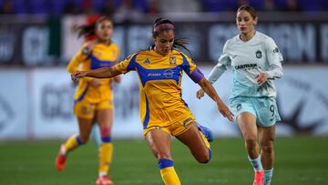 Oct 16, 2024; Harrison, NJ, USA; Tigres UANL defender Cristina Ferral (15) kicks the ball against NJ/NY Gotham FC during the first half at Red Bull Arena. Mandatory Credit: Vincent Carchietta-Imagn Images