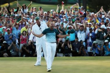 Sergio Garcia celebrates winning his first major.