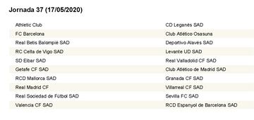 Complete LaLiga fixture list 2019/2020