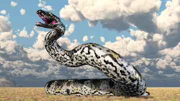 Computer generated 3D illustration with the prehistoric giant snake Titanoboa