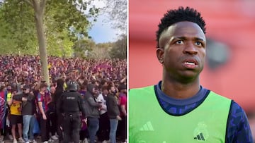 Gritos de ¡®Vinicius mu¨¦rete¡¯ entre los aficionados del Barcelona en la previa de Champions