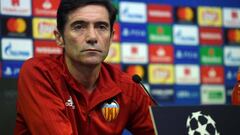 Valencia&#039;s Spanish coach Marcelino Garcia Toral gives a press conference at the Valencia sports city in Paterna on December 11, 2018 on the eve of the UEFA Champions League group H football match Valencia CF against Mancherter United FC. (Photo by JO