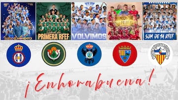 EQUIPOS ASCENDIDOS A PRIMERA RFEF (Real Avilés, Cacereño, Talavera, Teruel, Sabadell)