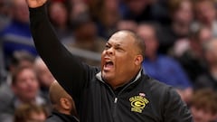 DAYTON, OHIO - MARCH 20: Head coach Donte' Jackson of the Grambling State Tigers reacts against the Montana State Bobcats during the second half in the First Four game of the NCAA Men's Basketball Tournament at University of Dayton Arena on March 20, 2024 in Dayton, Ohio.   Michael Hickey/Getty Images/AFP (Photo by Michael Hickey / GETTY IMAGES NORTH AMERICA / Getty Images via AFP)