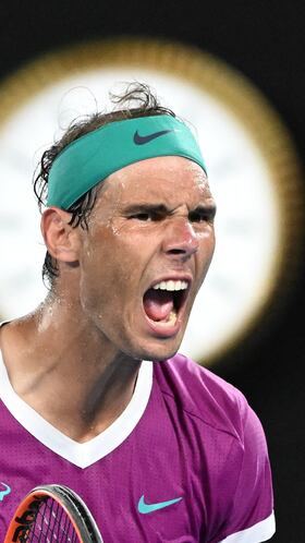 Melbourne (Australia), 30/01/2022.- (FILE) - Rafael Nadal of Spain celebrates winning a game during the men's singles final against Daniil Medvedev of Russia at the Australian Open grand slam tennis tournament at Melbourne Park in Melbourne, Australia, 30 January 2022 (reissued 10 October 2024). On 10 October 2024, Rafael Nadal of Spain announced that he will retire from professional tennis. Since winning his first ever title in 2004, Nadal won 92 titles, including 22 grand slams and a record 14 French Open titles. (Tenis, Abierto, Rusia, España) EFE/EPA/DAVE HUNT AUSTRALIA AND NEW ZEALAND OUT