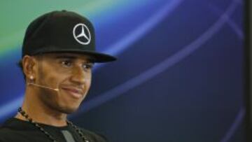 Lewis Hamilton, en la rueda de prensa de Spa.