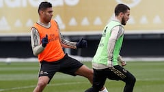 Casemiro y Hazard, en un entrenamiento del Real Madrid.