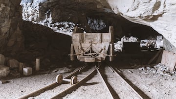 Mining trolley in a tunnel of an abandoned lime mine in Switzerland