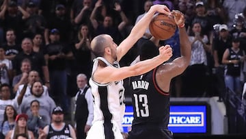 Ginóbili tapona a James Harden.