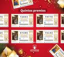 Quintos premios del sorteo de la Lotería de Navidad 2024: 37876, 72853, 74778, 45456, 45225, 97345, 75143, 60622