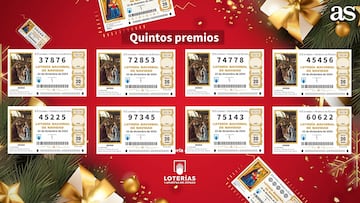 Quintos premios del sorteo de la Lotería de Navidad 2024: 37876, 72853, 74778, 45456, 45225, 97345, 75143, 60622