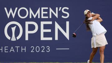 TADWORTH, ENGLAND - AUGUST 11: Julia Lopez Ramirez of Spain plays her tee shot on the 1st hole on Day Two of the AIG Women's Open at Walton Heath Golf Club on August 11, 2023 in Tadworth, England. (Photo by Warren Little/Getty Images)