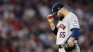 MINNEAPOLIS, MINNESOTA - OCTOBER 11: Jose Urquidy #65 of the Houston Astros looks on during the fifth inning against the Minnesota Twins in Game Four of the Division Series at Target Field on October 11, 2023 in Minneapolis, Minnesota. David Berding/Getty Images/AFP (Photo by David Berding / GETTY IMAGES NORTH AMERICA / Getty Images via AFP)