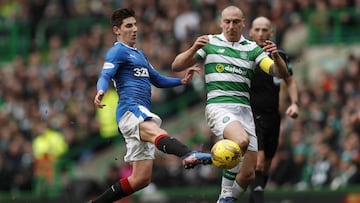 Britain Football Soccer - Celtic v Rangers - Scottish Premiership - Celtic Park - 12/3/17 Rangers&#039; Emerson Hyndman in action with Celtic&#039;s Scott Brown 