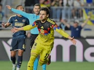 Raphael Veiga celebrates his goal 0-1 of America during the round of 16 first leg match between Philadelphia Union and Club America as part of the CONCACAF Champions Cup 2026, at Subaru Park Stadium, on March 10, 2026 in Chester, Pensilvania, United States.