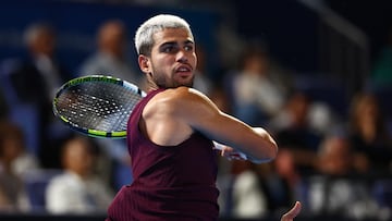 Tennis - ATP 500 - Japan Open Tennis Championships - Ariake Coliseum, Tokyo, Japan - September 29, 2025 Spain's Carlos Alcaraz in action during his semi final match against Norway's Casper Ruud REUTERS/Issei Kato