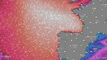 Mapa de la costa atlántica de Españ y Francia con la prevision de oleaje para el jueves, 24 de noviembre del 2022. Se esperan olas gigantes de hasta 9 metros de altura, representadas en color blanco.