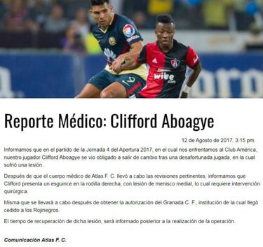 Clifford Aboagye, el ghanés del Atlas, será operado