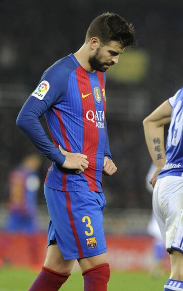 Pique during the clash on Sunday night between Barcelona and Real Sociedad