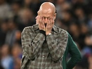 Manchester City's Spanish manager Pep Guardiola gestures on the touchline during the UEFA Champions League, round of 16 second leg football match between Manchester City and Real Madrid at the Etihad Stadium in Manchester, north west England, on March 17, 2026. (Photo by Oli SCARFF / AFP)