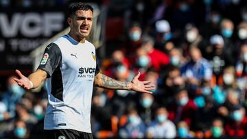 Maxi Gomez of Valencia gestures during the Santander League match between Valencia CF and Real Sociedad at the Mestalla Stadium on February 6, 2022, in Valencia, Spain.
 AFP7 
 06/02/2022 ONLY FOR USE IN SPAIN