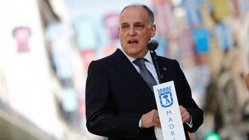 Javier Tebas during act supporting the Santander league for its return to competition in Madrid June 10, 2020