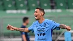 Argentina's forward Angel Di Maria takes part in a training session ahead of the friendly match against the Australia national team, at the workers' stadium, in Beijing, China, on June 14, 20123. (Photo by Pedro PARDO / AFP)