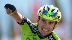 Euskadi Basque Country - Murias&#039; Spanish cyclist Oscar Rodriguez celebrates as he wins the 13th stage of the 73rd edition of &quot;La Vuelta&quot; Tour of Spain cycling race, a 174.8 km route from Candas to La Camperona mountain, Sabero valley, on Se