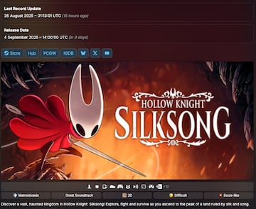 Hollow Knight Silksong Team Cherry hora activación cuando comienzo a jugar podré Steam