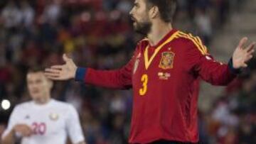 Gerard Piqué, jugador de la Selección española, durante el partido contra Bielorrusia.