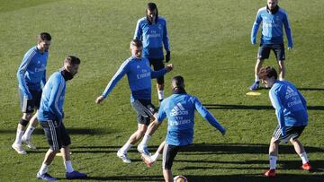 Los jugadores del Real Madrid, durante el &uacute;ltimo entrenamiento.