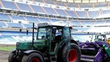 El Madrid ha comenzado las obras para recuperar el césped del Bernabéu
