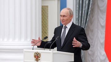 Russian President Vladimir Putin attends a ceremony to award winners for their works in the fields of culture, literature and the arts intended for children and youngsters, in Moscow, Russia, March 25, 2025. Sputnik/Vyacheslav Prokofyev/Pool via REUTERS ATTENTION EDITORS - THIS IMAGE WAS PROVIDED BY A THIRD PARTY.