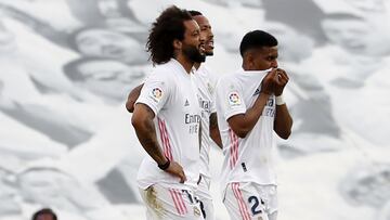 Marcelo, Militao y Rodrygo, en el Real Madrid-Villarreal de la &uacute;ltima jornada de LaLiga Santander.