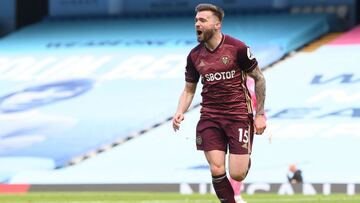 15Leeds United&#039;s Northern Irish midfielder Stuart Dallas celebrates after scoring a goal during the English Premier League football match between Manchester City and Leeds United at the Etihad Stadium in Manchester, north west England, on April 10, 2