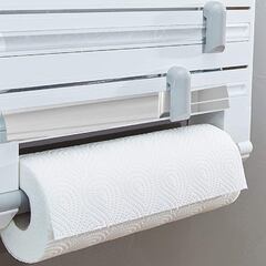 Este dispensador de papel para la cocina permite almacenar y cortar fácilmente hasta tres rollos