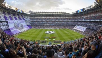 Tifo en el Bernab&eacute;u antes del partido de ida de semifinales de Champions contra el Bayern M&uacute;nich en mayo de 2018.