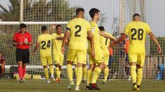 Los jugadores del Villarreal en el amistoso frente al Levante en El Saler.