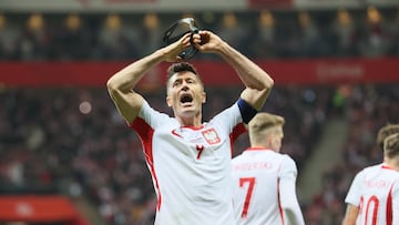Warsaw (Poland), 26/03/2026.- Robert Lewandowski of Poland celebrates after scoring a goal during the FIFA World Cup 2026 European playoffs soccer match between Poland and Albania at the PGE National Stadium in Warsaw, Poland, 26 March 2026. (Mundial de Fútbol, Polonia, Varsovia) EFE/EPA/LESZEK SZYMANSKI POLAND OUT
