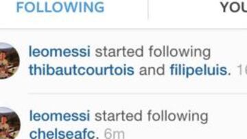 Messi empezó a seguir al Chelsea, Courtois y Filipe Luis en Instagram.