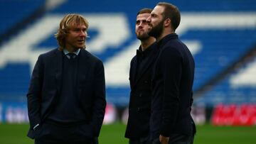 Nedved, Pjanic e Higua&iacute;n sobre el c&eacute;sped del Bernab&eacute;u.