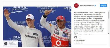 La familia de Schumacher felicita a Hamilton por el logro