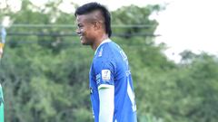 Luis Sandoval durante un entrenamiento con Deportivo Cali.