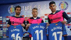 Flamini, Samu S&aacute;iz y Olivera, en la presentaci&oacute;n oficial con el Getafe.